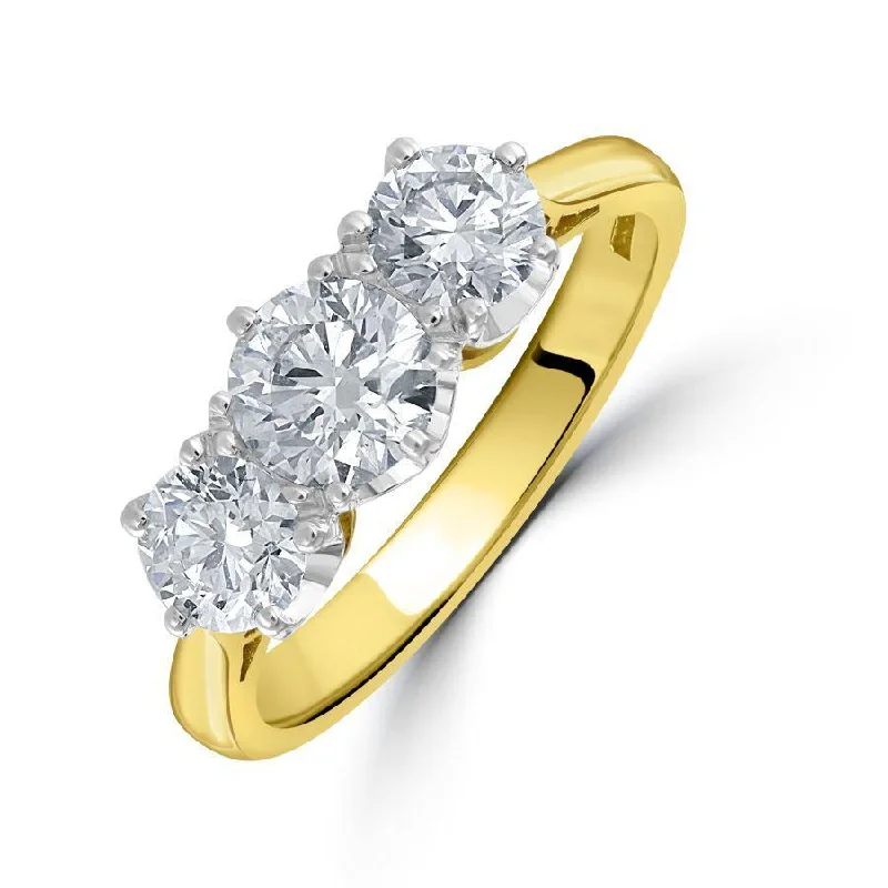 18ct Yellow Gold Round Brilliant Cut Diamond Trilogy Ring