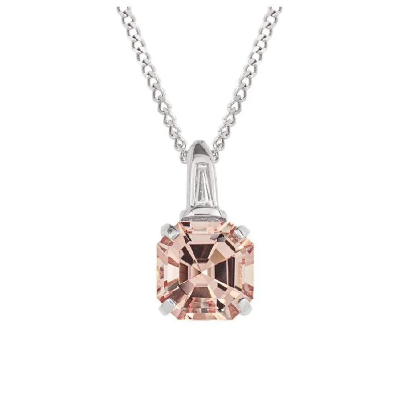 9ct White Gold Octangonal Cut Morganite & Diamond Pendant