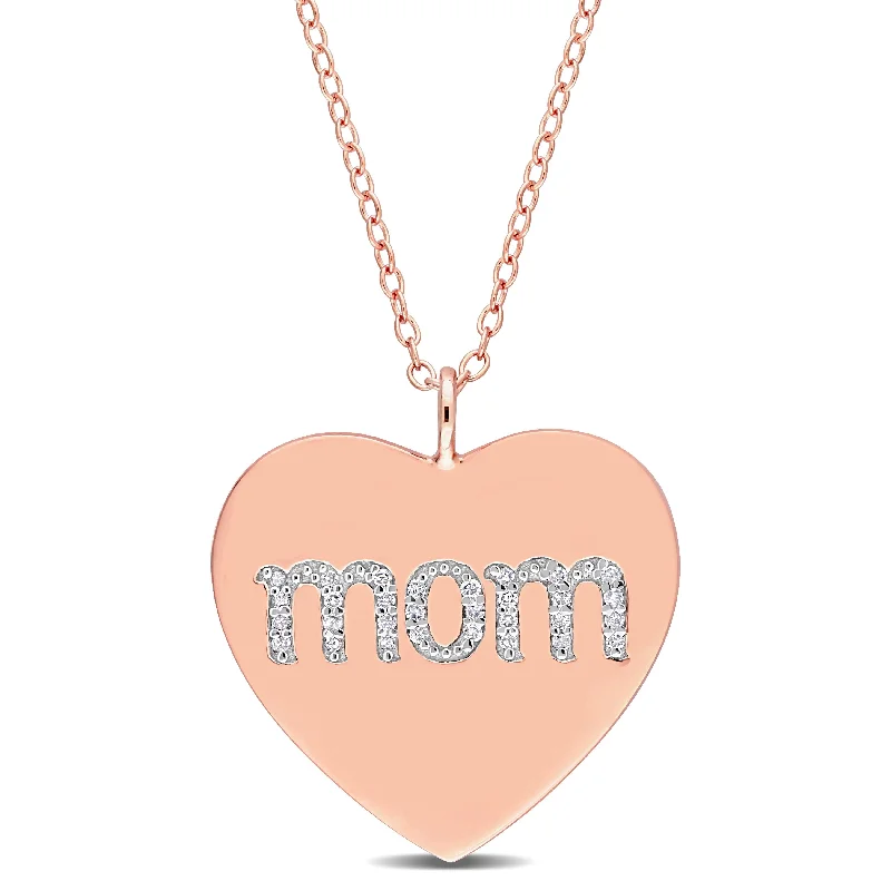 High gloss necklaces-Miadora 1/10ct TDW Diamond Heart "MOM" Engraved Necklace in Rose Plated Sterling Silver