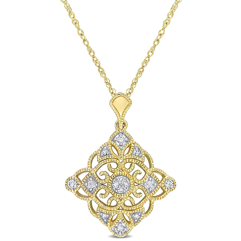 Light wood necklaces-Miadora 10k Yellow Gold 1/10ct TDW Diamond Lozenge Lace Drop Necklace