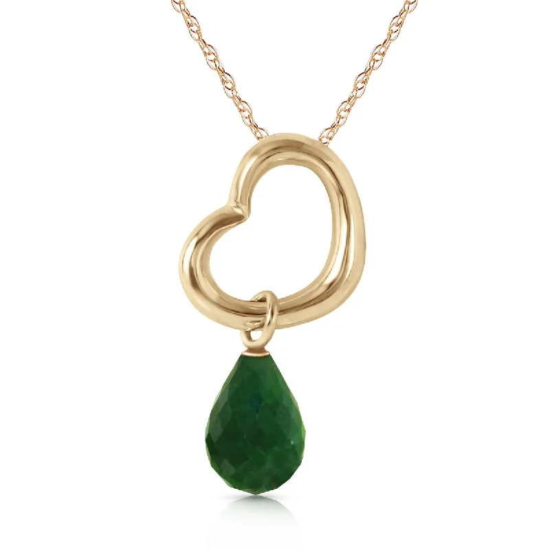 Spring clasp necklaces-3.30 Carat 14K Solid Gold Heart Necklace w/ Dangling Natural Emerald