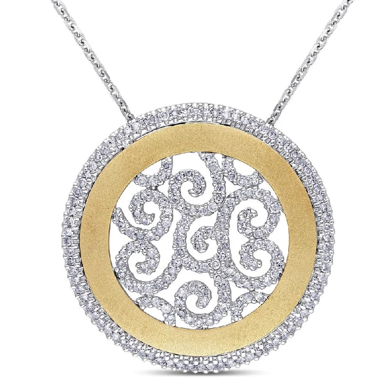 Mist bead necklaces-Miadora 14k Two-tone Gold 1ct TDW Diamond Filigree Circle Necklace