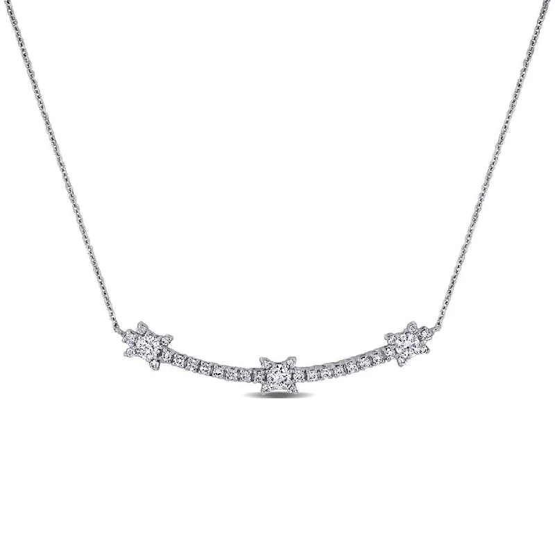 Petal design necklaces-Miadora 18k White Gold 7/8ct TDW Diamond Stationed Bar Necklace