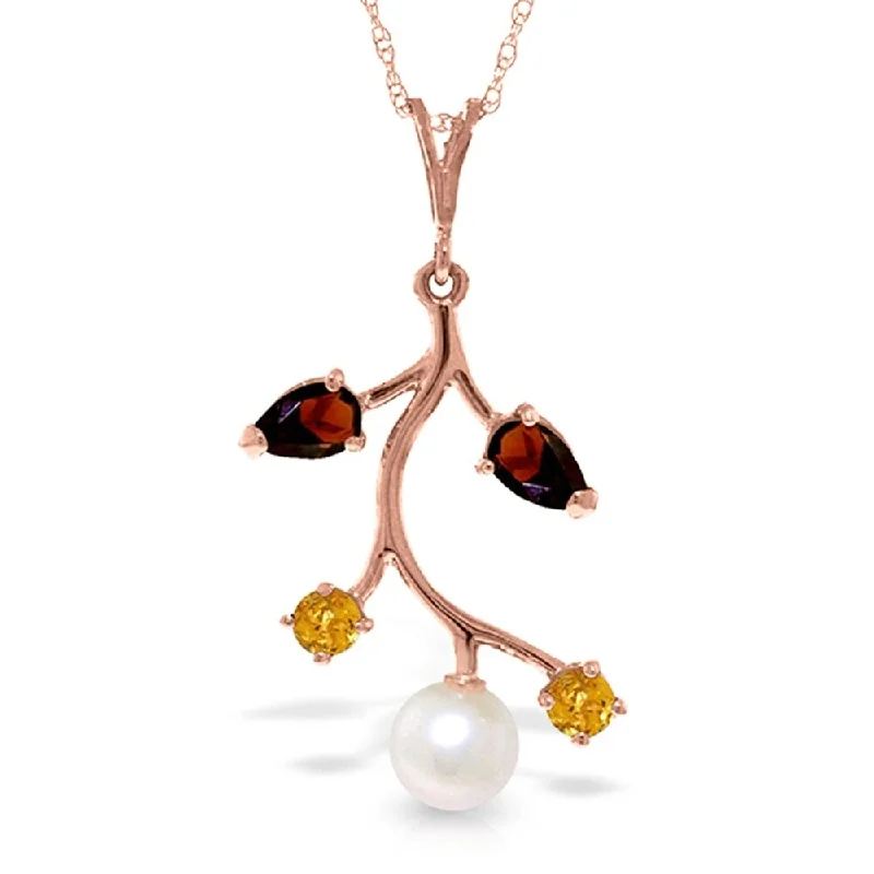 Trio birthstone necklaces-14K Solid Rose Gold Necklace with Garnets, Citrines & pearl