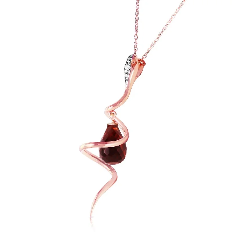 Sapphire gem necklaces-14K Solid Rose Gold Snake Necklace withDangling Briolette Garnet & Diamond