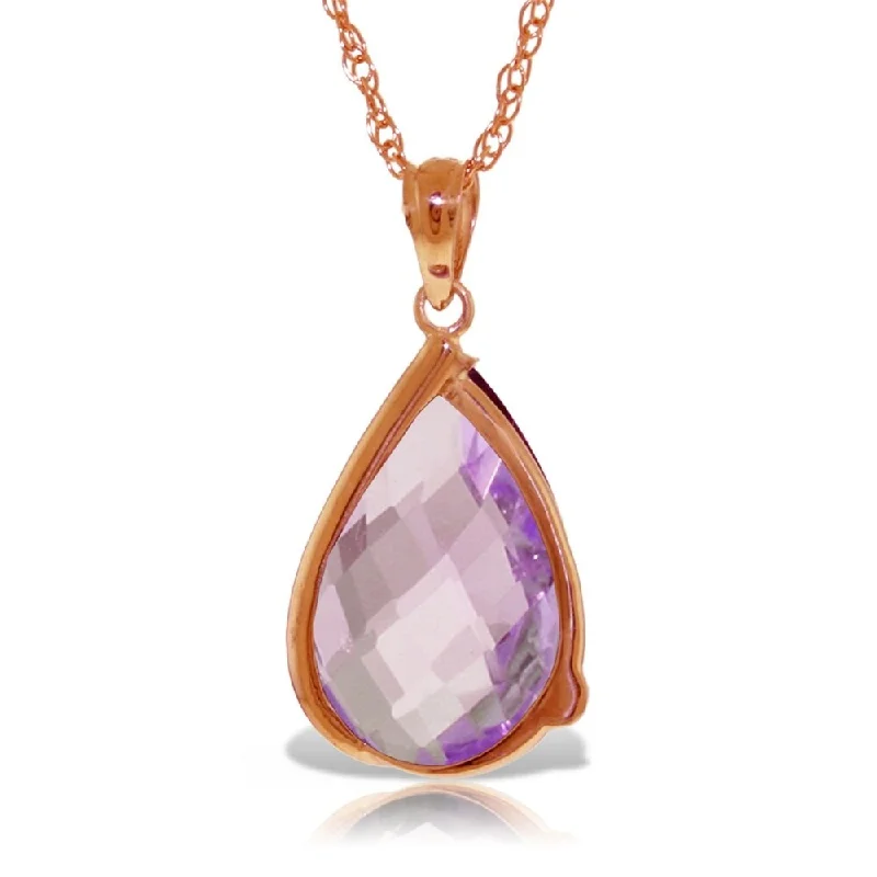 Flax braid necklaces-14K Solid Rose Gold Necklace with Briolette Checkerboard Cut Amethyst & Diamond