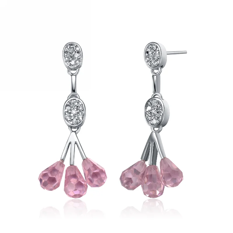 Square gem earrings-Raquelle Mini Dainty Pink Teardrop Dangle Earrings