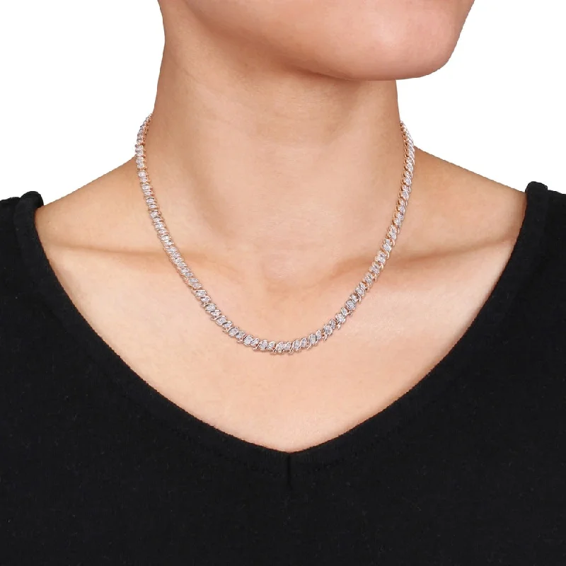 Cord fringe necklaces-Miadora Rose Plated Sterling Silver 2ct TDW Diamond S-Link Tennis Necklace