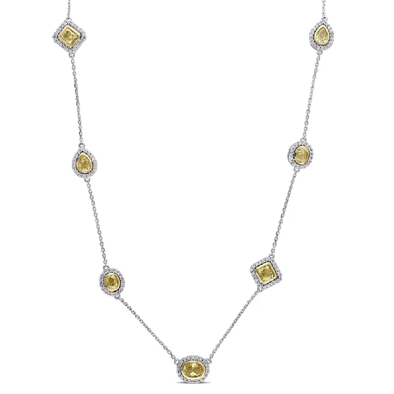 Turquoise gem necklaces-Miadora Signature Collection 14k 2-Tone White and Yellow Gold 3ct TDW Yellow and White Diamond Station Necklace (G-H, SI1-SI2)