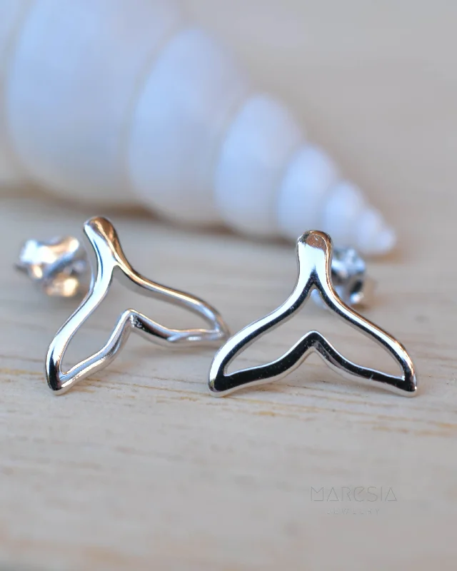 Cotton cord earrings-Whale Stud Earrings ~ Sterling Silver 925 ~ SME081