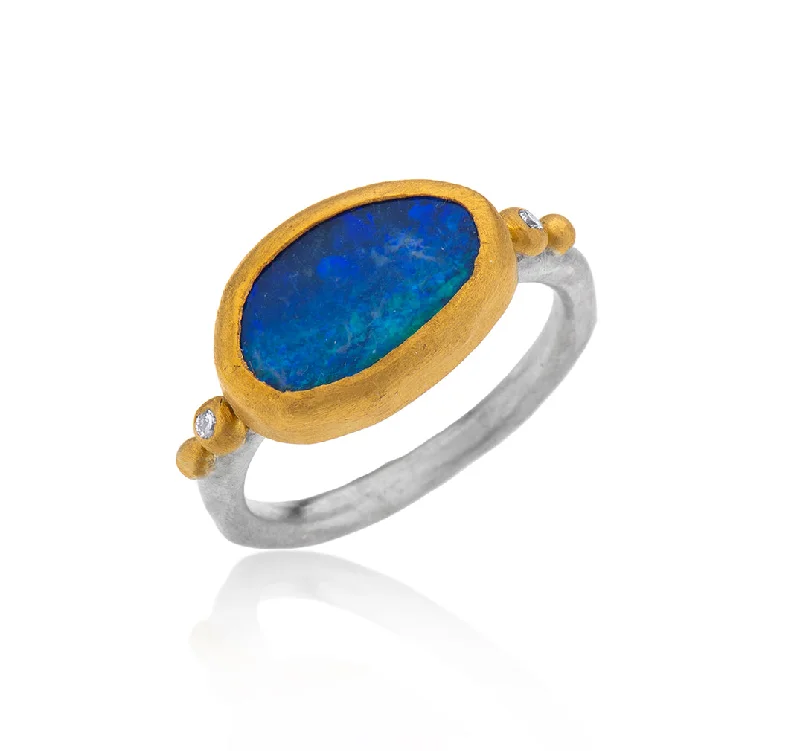 Textured letter rings-Textured letter rings-Nava Zahavi Yellow Gold Opal and Diamonds Ring