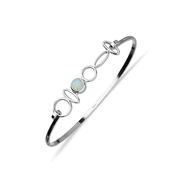 Harlequin Silver Bangle SBG28 White Opal