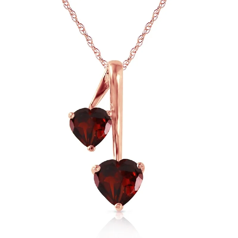 Fine thread necklaces-14K Rose Gold Hearts Necklace w/ Natural Garnets