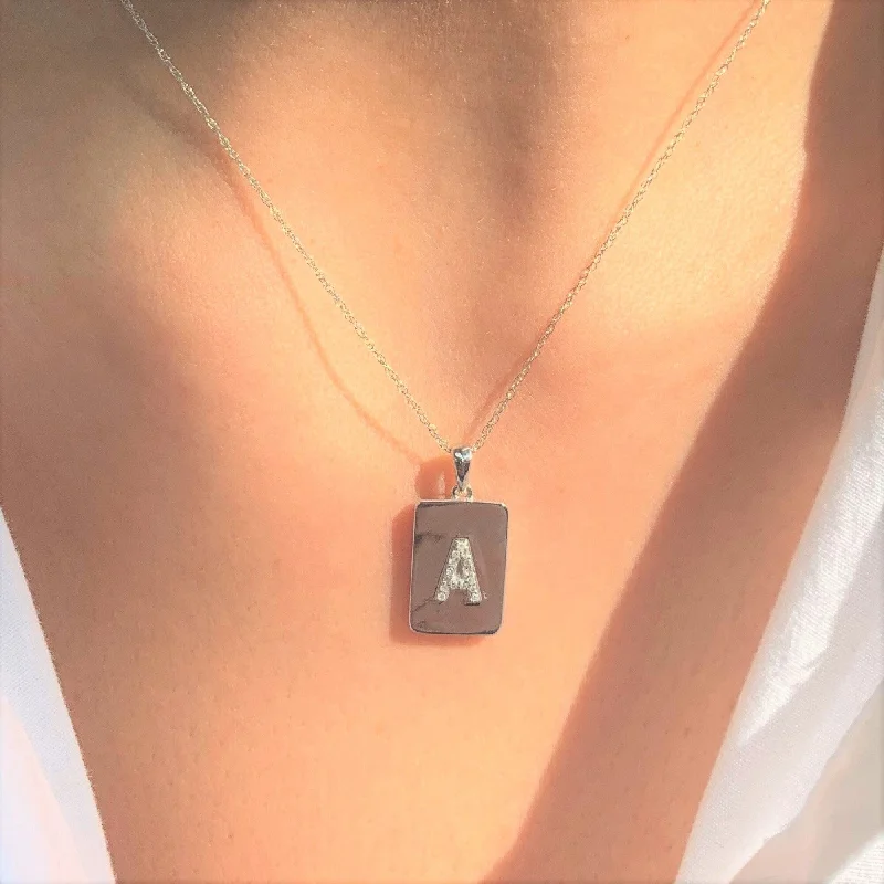 Elegant design necklaces-Joelle Diamond Initial Letter Necklace A Dog Tag 14K Gold 1/25 TDW