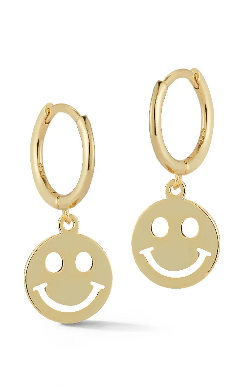 Victorian charm earrings-Smiley Face Huggie Earring