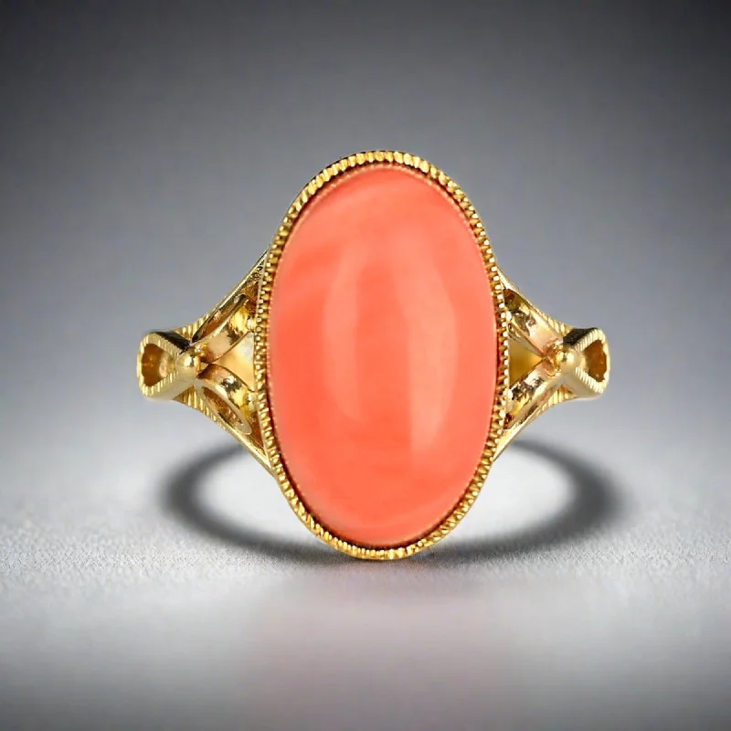 Alloy metal rings-Alloy metal rings-Vintage 14K Gold Mediterranean Coral Ring