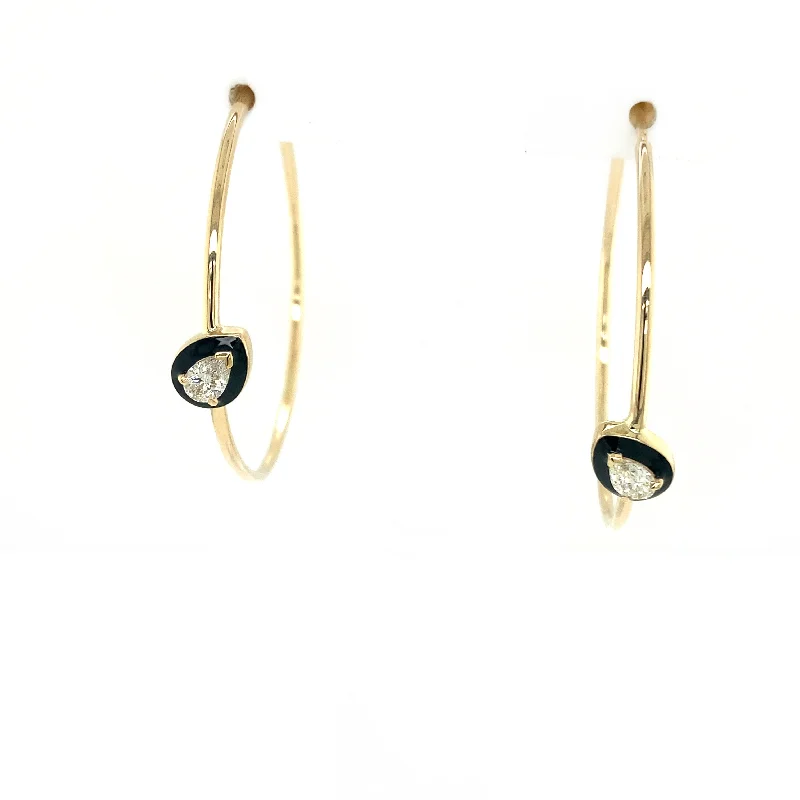 Sleek hoop earrings-Enamel Bezel Set Diamond Hoops