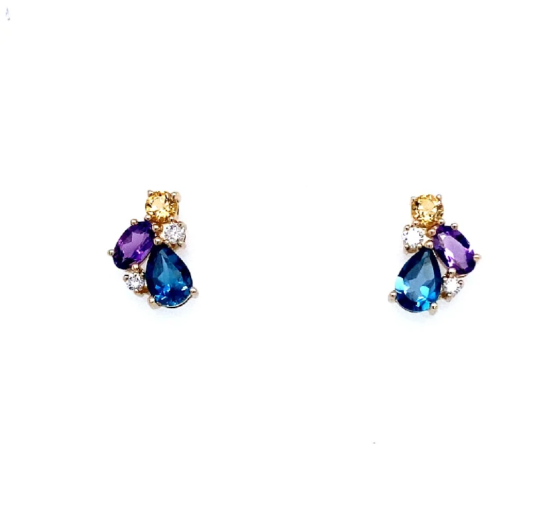 Dual-tone gem earrings-Triple Gemstone Cluster Earrings