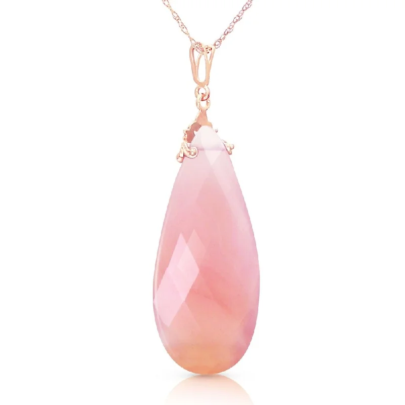 Vibrant enamel necklaces-14K Solid Rose Gold Necklace with Briolette 31x16 mm Pink Chalcedony