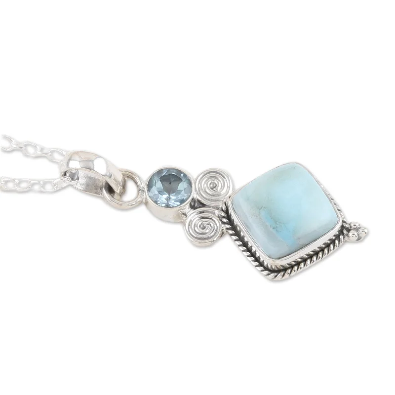 Lapis stone necklaces-Novica Handmade Pastel Seas Blue Topaz And Larimar Pendant Necklace