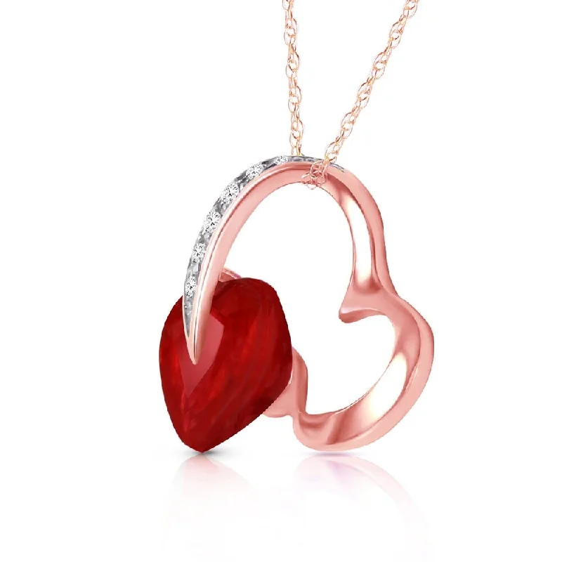 Spirit charm necklaces-14K Solid Rose Gold Heart Necklace withNatural Diamond & Ruby