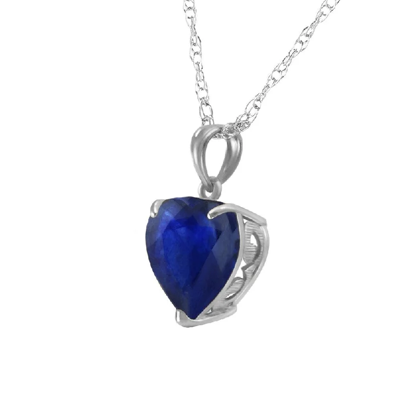 Mesh choker necklaces-14K Solid White Gold Necklace with Natural 10mm Heart Sapphire