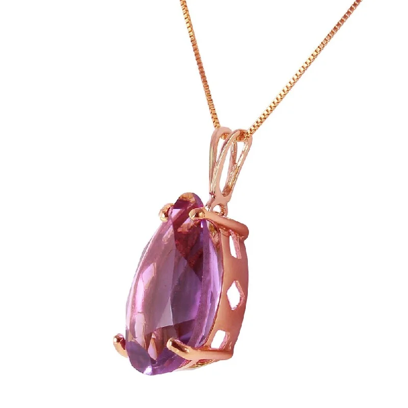 Polished gold necklaces-5 Carat 14K Solid Rose Gold Teardrop Amethyst Necklace