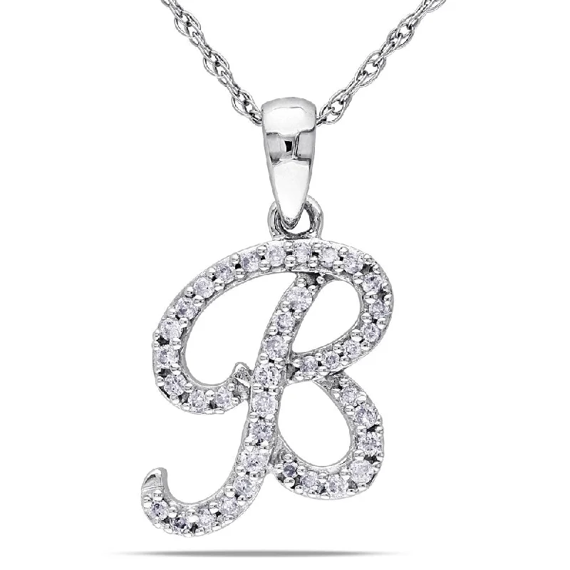 Leaf charm necklaces-Miadora 10k White Gold 1/6ct TDW Diamond 'B' Initial Necklace