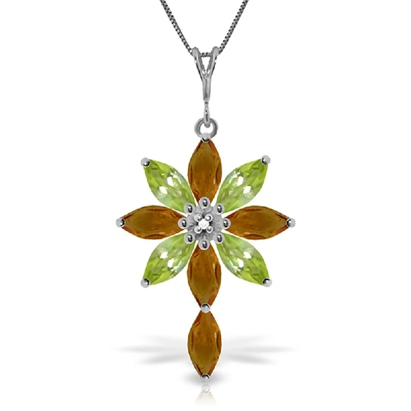 Whimsical bead necklaces-2 Carat 14K White Gold Necklace Diamond, Citrine Peridot