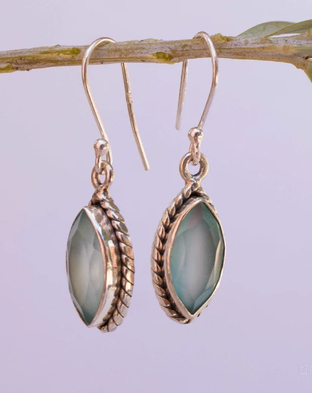 Surf motif earrings-Aqua Chalcedony Earrings~ Sterling Silver 925 ~ MN036