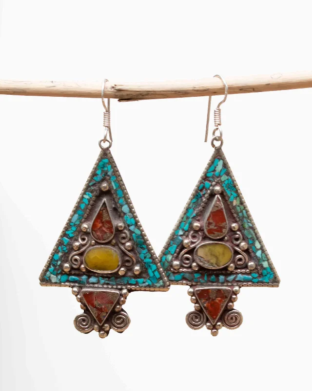 Pure gem earrings-Agatha Turquoise Tibetan Earrings ~German Silver ~ SME048