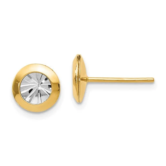 Pure stud earrings-14K Yellow Gold Rhodium Polished D/C Post Earrings