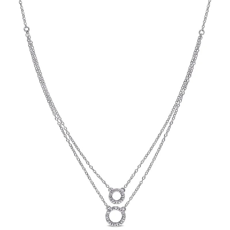 Round pendant necklaces-Miadora Shared Prong Set Diamond Double Circle Tiered Necklace in Sterling Silver - White