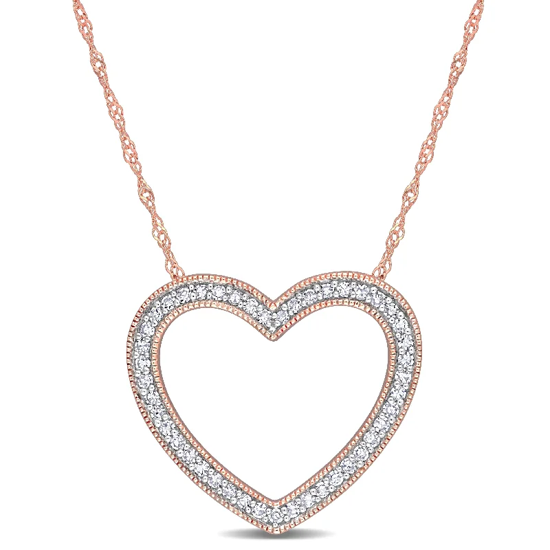 Slanted design necklaces-Miadora 1/4ct TDW Diamond Open Heart Necklace in 14k Rose Gold