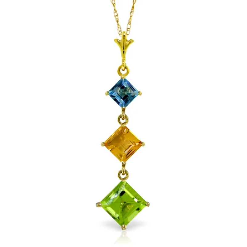 Frosted bead necklaces-2.4 Carat 14K Gold Necklace Blue Topaz, Citrine Peridot