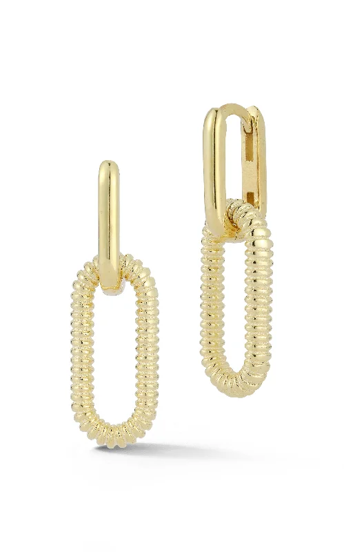 Wide hoop earrings-Ribbed Drop Link Earring