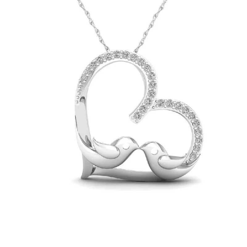 Alloy metal necklaces-De Couer 10k White Gold 1/10ct TDW Diamond Dove in Heart Necklace