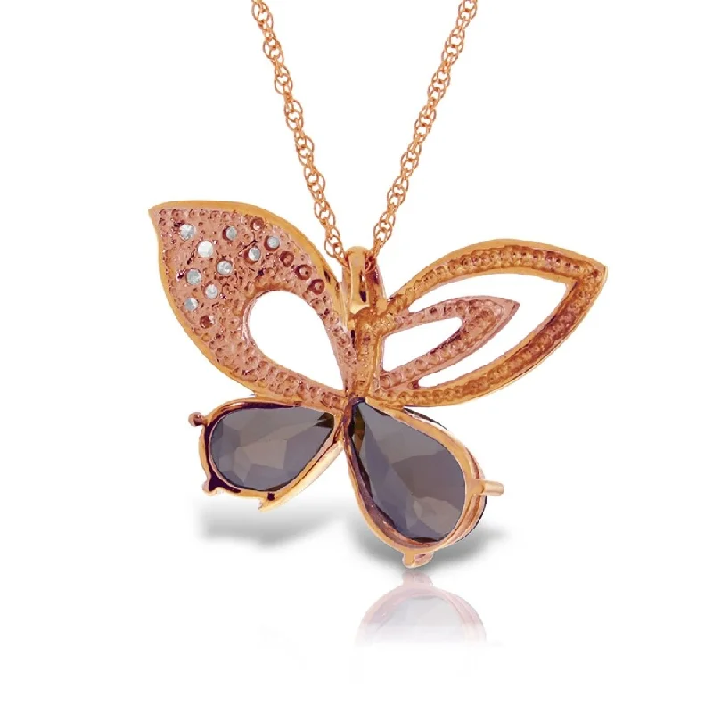 Vivid stone necklaces-14K Solid Rose Gold Batterfly Necklace withNatural Diamonds & Garnets