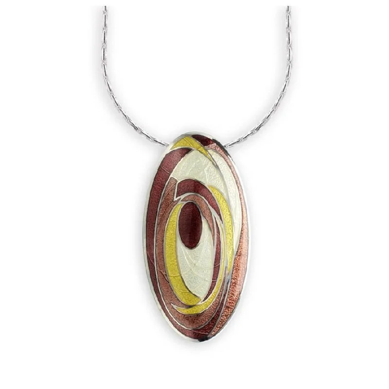 Silver & Enamel Oval Brown Abstract Pendant