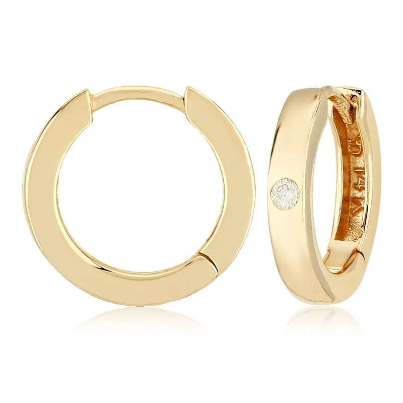 Sleek hoop earrings-Flush Set Diamond Huggie Earrings