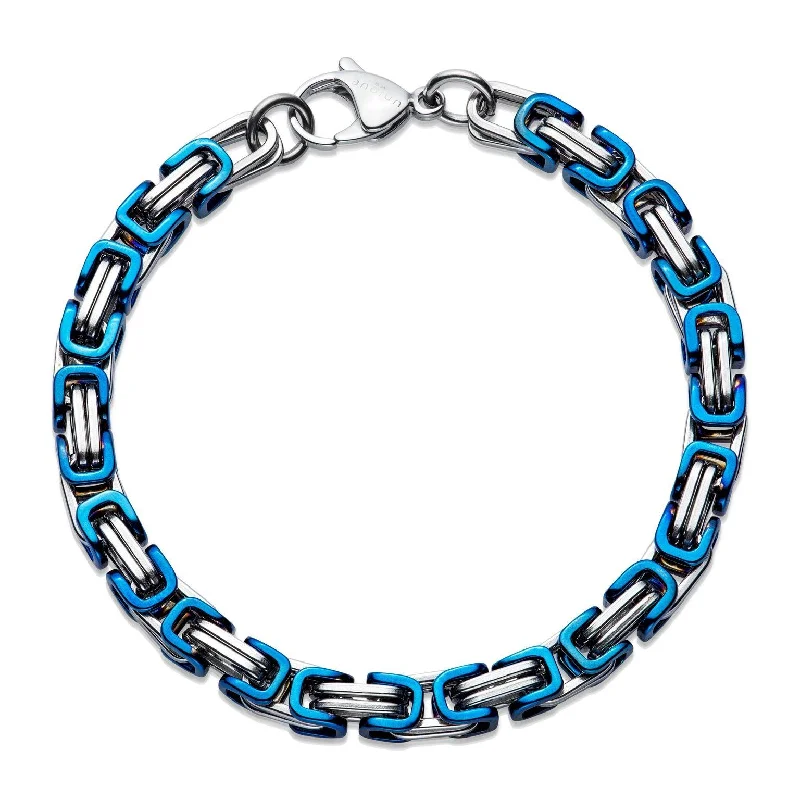 Unique & Co Blue Steel Byzantine Chain Bracelet