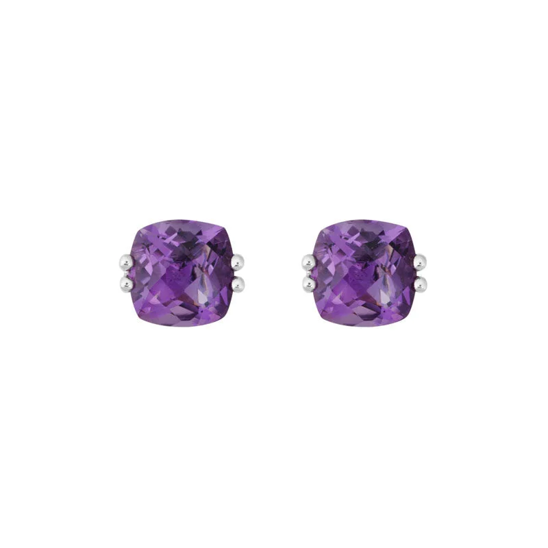 Petal design earrings-Colored Gemstone Cushion Studs