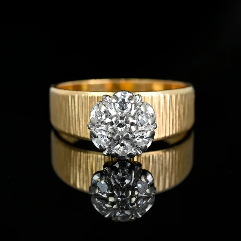 Solid band rings-Solid band rings-Vintage Daisy Cluster Diamond Wide Ring Band in 14K Gold