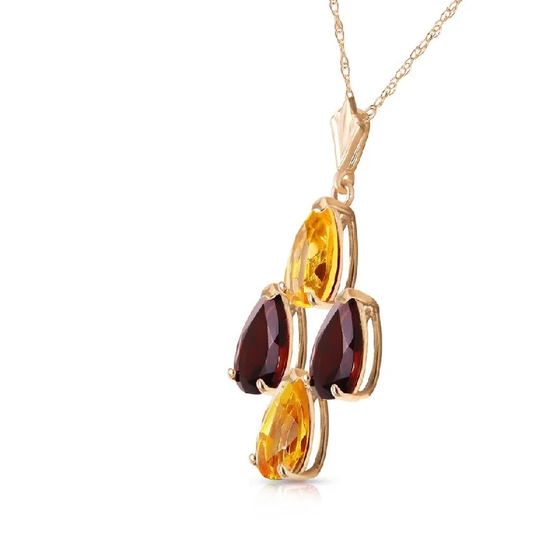 Chunky gem necklaces-1.5 Carat 14K Solid Gold Twinkling Garnet Citrine Necklace