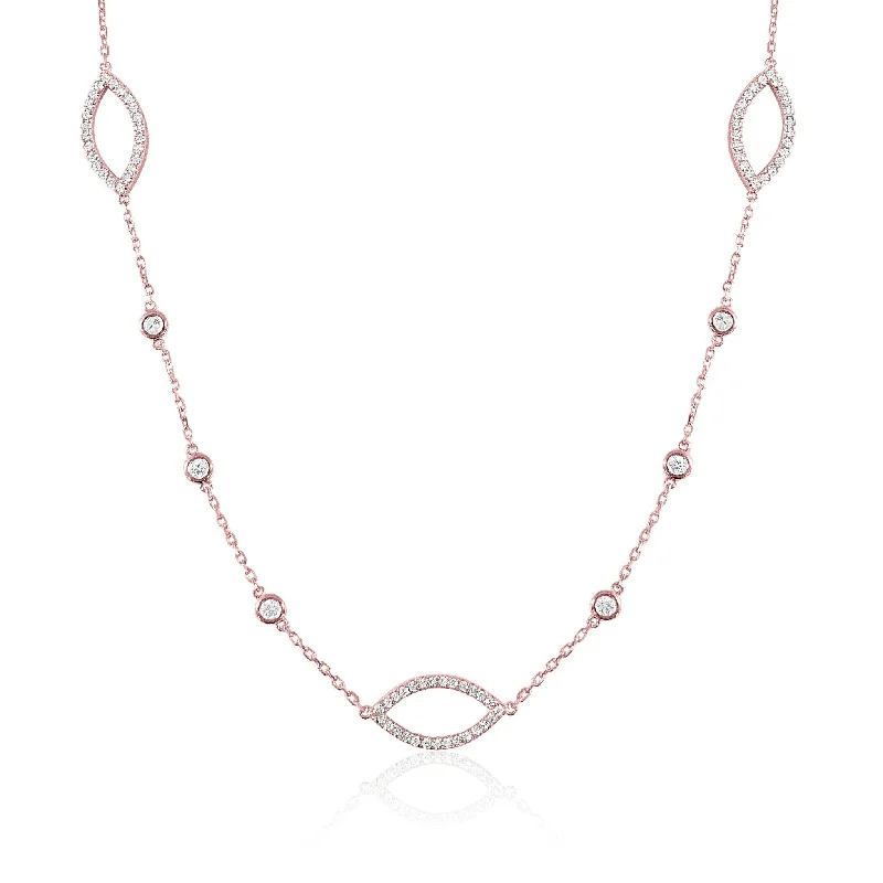 Solid link necklaces-Joelle Diamond Station Necklace 14K Rose Gold 1 1/2 CT TDW