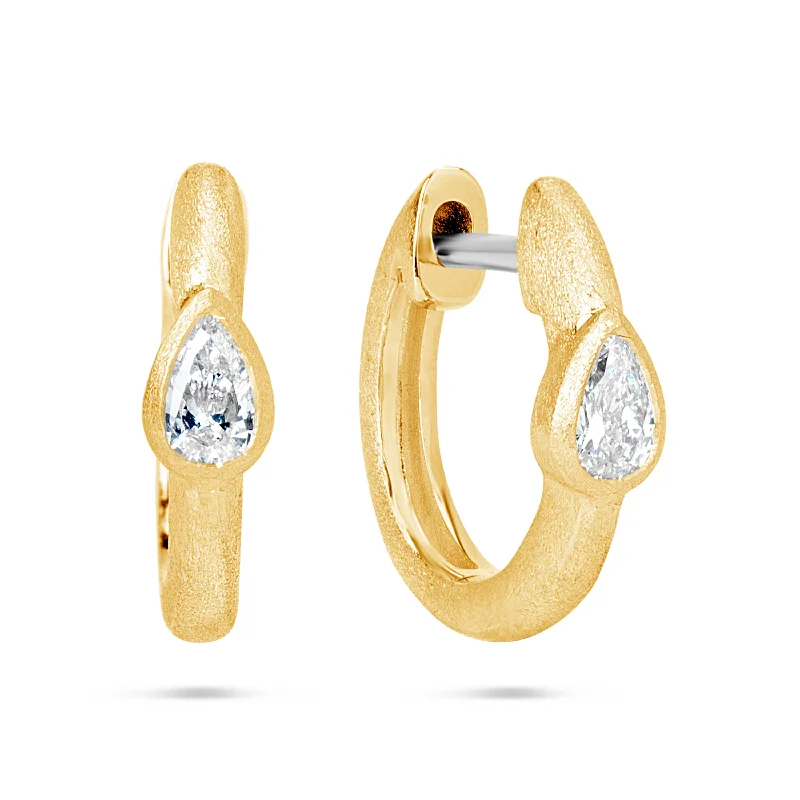 Polished charm earrings-Bezel Set Pear Diamond Huggy Earrings