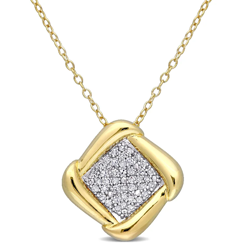 Vine braid necklaces-Miadora Yellow Plated Sterling Silver 1/5ct TDW Diamond Cluster Square Necklace