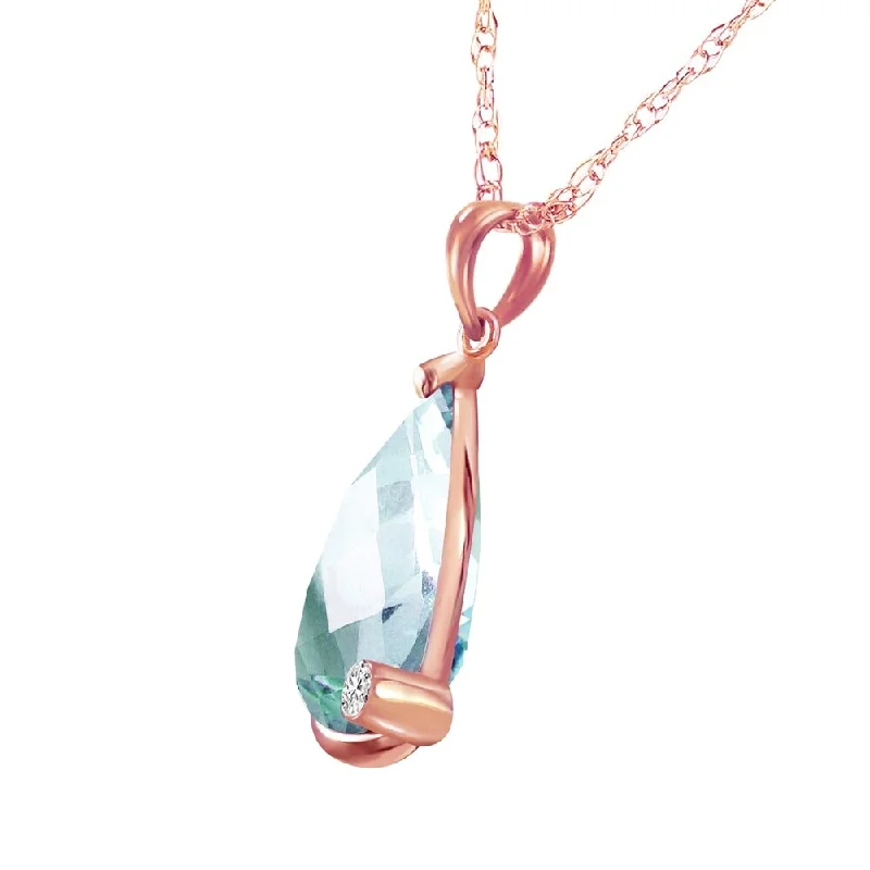 Soft silk necklaces-14K Solid Rose Gold Necklace with Briolette Checkerboard Cut Blue Topaz & Diamond