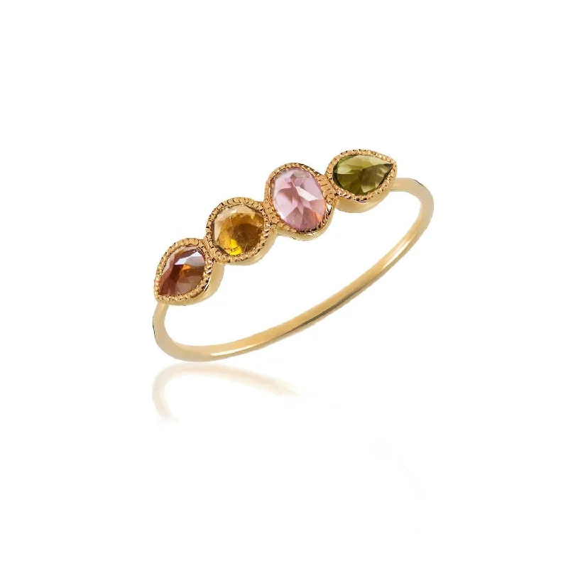 Sapphire inlay rings-Sapphire inlay rings-Mosaik Gold Ring - 18k Gold Mix Pink and Green Tourmaline