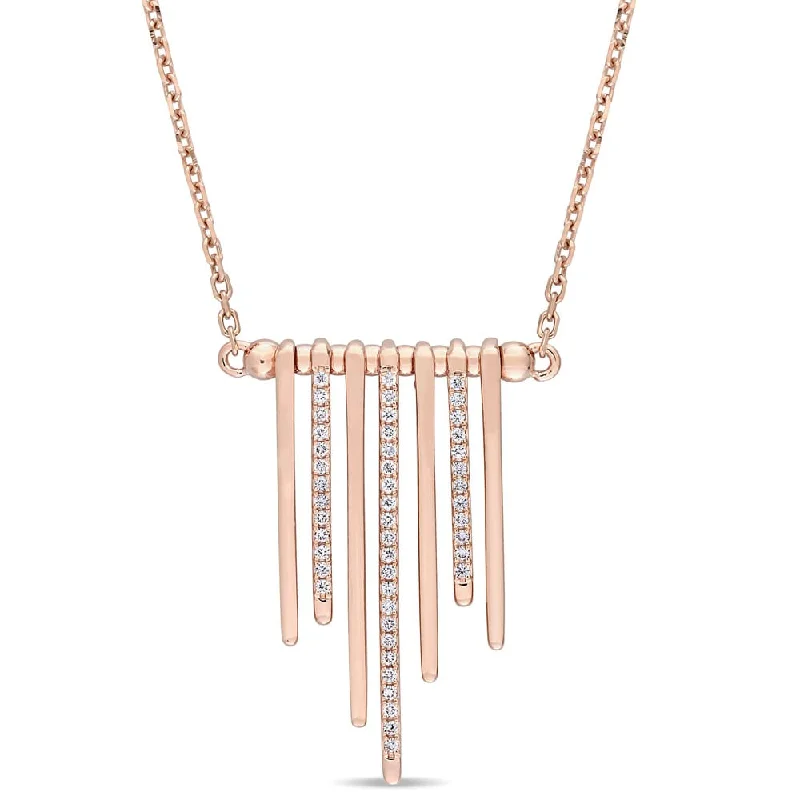 Retro deco necklaces-Miadora Signature Collection 14k Rose Gold 1/3ct TDW Diamond Tassel Bar Station Necklace - White